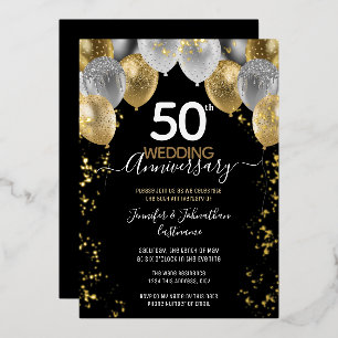 50th Anniversary Gold Balloons Invitations