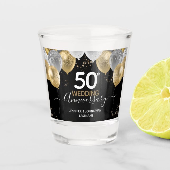 50th Anniversary Gold Balloons Shot Glass (Front)