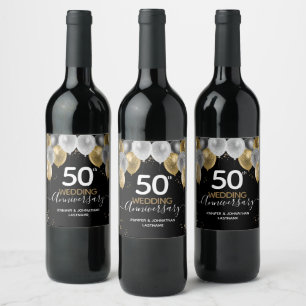 50th Anniversary Gold Balloons Wine Label