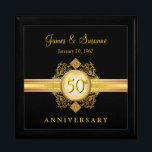 50th Anniversary Gold Black Keepsake Gift Box<br><div class="desc">Beautiful Victorian style vintage gold filigree emblem with jewel accents on black background. Just customise the names or use monogram initials, and wedding for the special Golden Anniversary couple on your gift list. Can be easily customised for other gift-giving celebrations -- holiday, birthday, retirement, graduation, or any special occasion that...</div>