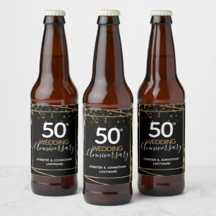 50th Anniversary Gold Border Favour Beer Bottle Label
