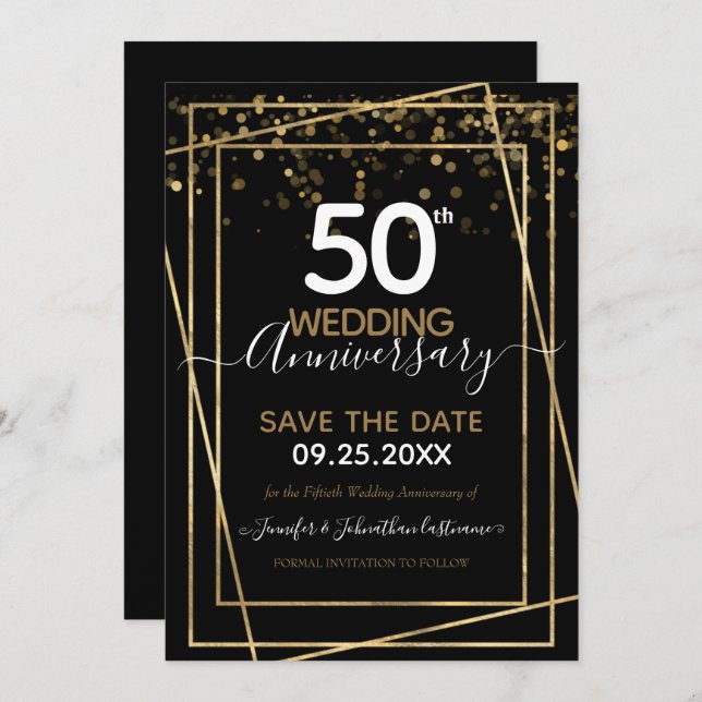 50th Anniversary Gold Border Save the Date Invitation (Front/Back)