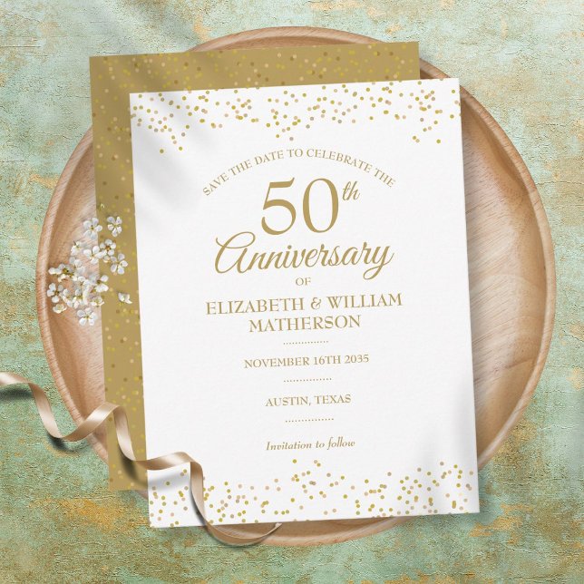 50th Anniversary Gold Dust Confetti Save the Date Announcement Postcard (Creator Uploaded)