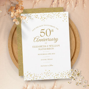 50th Anniversary Gold Dust Confetti Save the Date Invitation