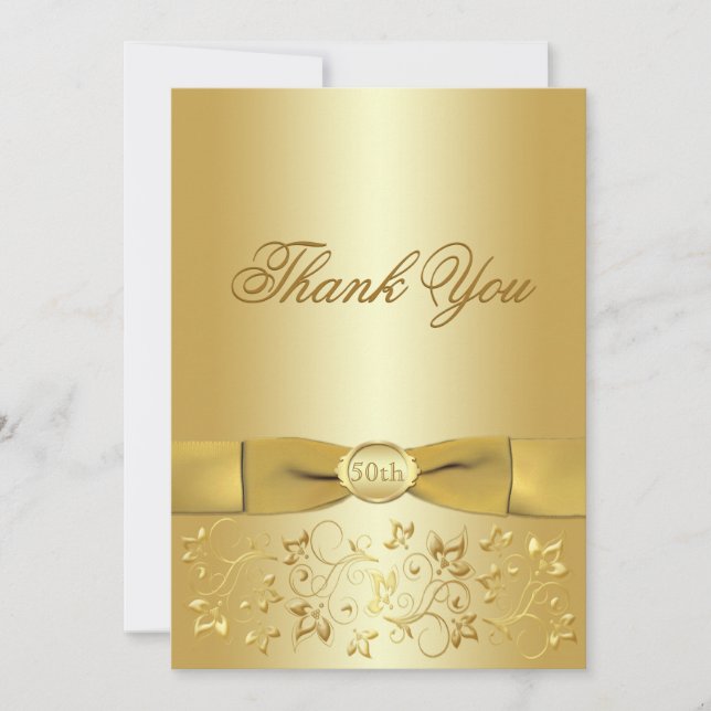 50th Anniversary Gold Floral Thank You Card (Front)