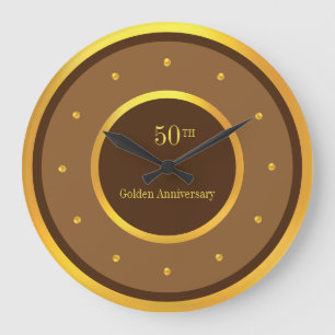 50th Anniversary Gold Frame & Brown Large Clock
