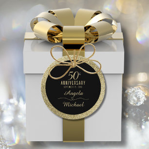 50th Anniversary Gold Glitter Black Stylish Glam Favour Tags