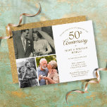 50th Anniversary Gold Heart Confetti 3 Photo Invitation<br><div class="desc">Personalise with your favourite 3 photos and your special 50th golden wedding anniversary celebration details in chic gold typography. The reverse features gold love heart confetti. Designed by Thisisnotme©</div>