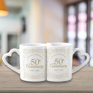 50th Anniversary Gold Hearts Confetti Coffee Mug Set