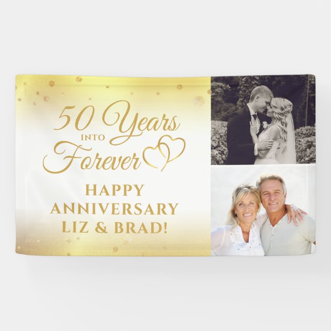 50th Anniversary Gold Hearts YEARS INTO FOREVER Banner (Horizontal)