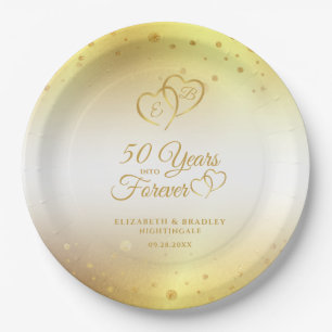 50th Anniversary Gold Hearts YEARS INTO FOREVER Paper Plate