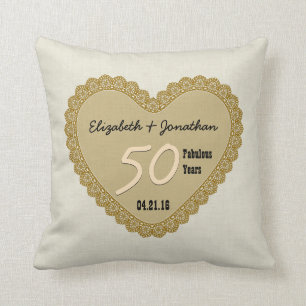 50th Anniversary Gold Lace Heart Custom Names V01 Cushion