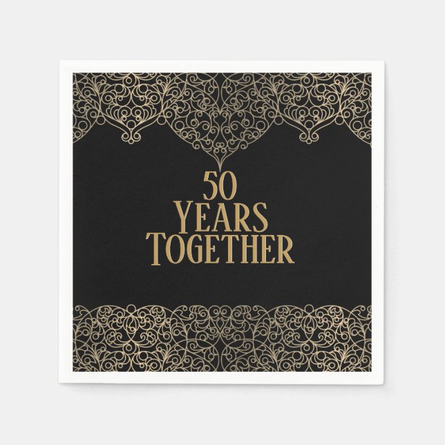 50th Anniversary Gold Lace On Black Napkins (Front)