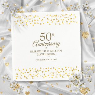 50th Anniversary Gold Love Hearts Confetti Napkin