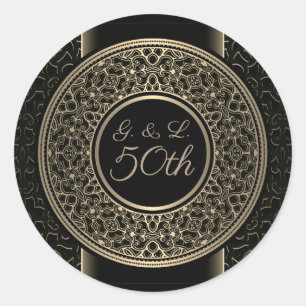 50th Anniversary Gold Medallion Monogrammed Classic Round Sticker