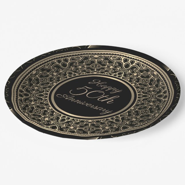 50th Anniversary Gold Medallion Paper Plates (Angled)