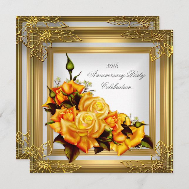 50th Anniversary Gold Orange White Elegant Invitation (Front/Back)