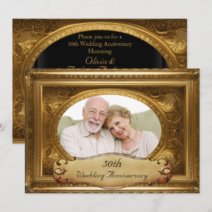 50th Anniversary Gold Ornate Antique Frame Photo Invitation