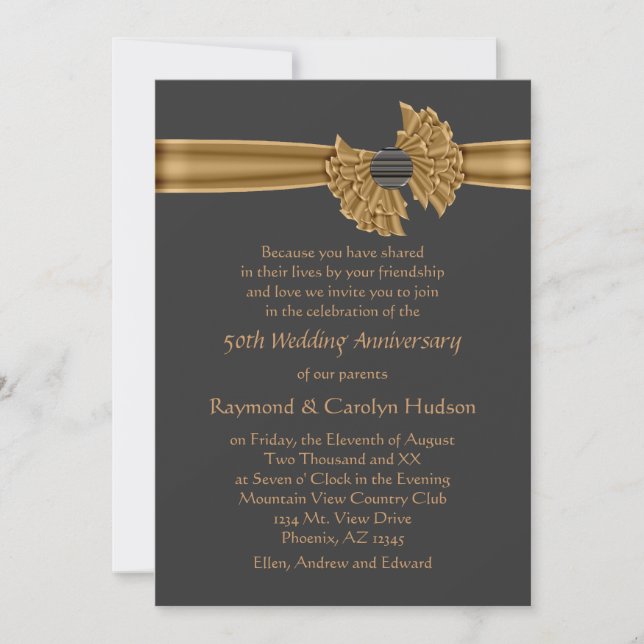 50th Anniversary Gold Ribbon Invitations (Front)