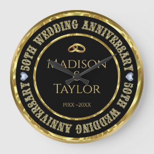 50th Anniversary Gold Rings Large Clock