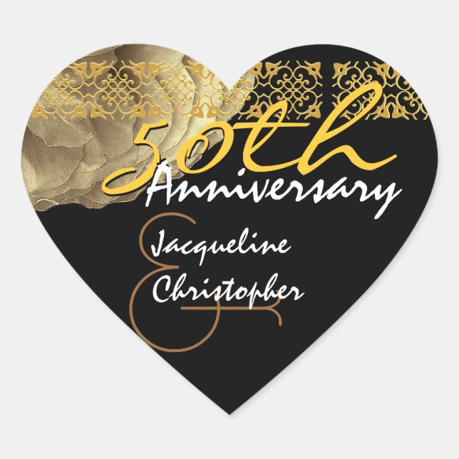 50th Anniversary GOLD Rose Heart Sticker (Front)
