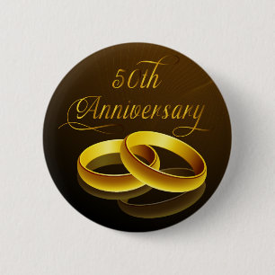 50th Anniversary   Gold Script 6 Cm Round Badge