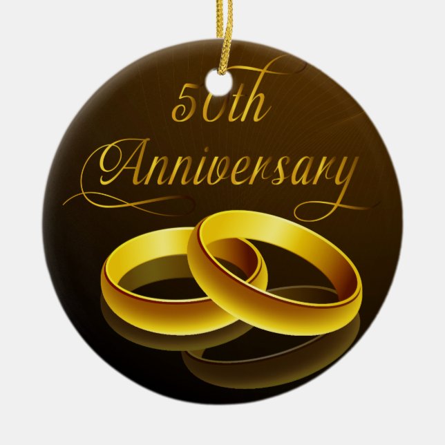 50th Anniversary | Gold Script Ceramic Ornament (Front)