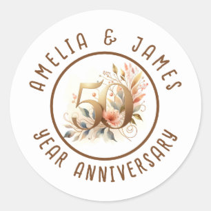 50th Anniversary Gold Wedding Floral Classic Round Sticker