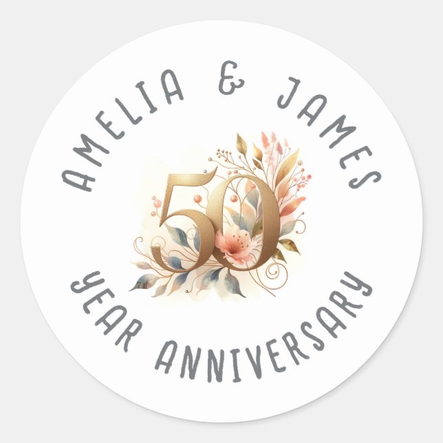 50th Anniversary Gold Wedding Flower Classic Round Sticker (Front)