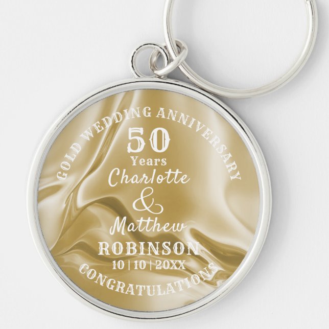 50th Anniversary Gold Wedding Gift Personalised  Key Ring (Front)