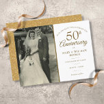 50th Anniversary Gold Wedding Photo Save The Date Announcement Postcard<br><div class="desc">Personalise with your favourite wedding photo and your special 50th golden wedding anniversary celebration details in chic gold typography. The reverse features gold love heart confetti. Designed by Thisisnotme©</div>