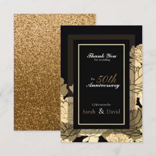 50th anniversary gold, yellow & tan rose thank you card