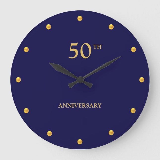 50TH Anniversary & Golden Dots on Navy Blue Large Clock (Front)