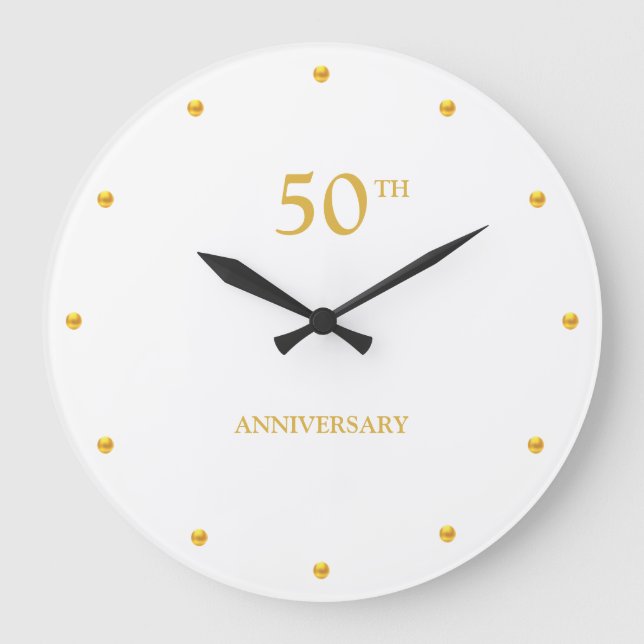50TH Anniversary & Golden Dots on White Large Clock (Front)