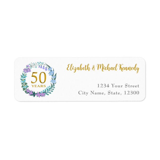 50th Anniversary Golden Floral Address Labels (Front)