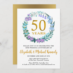 50th Anniversary Golden Floral Wreath Invitation