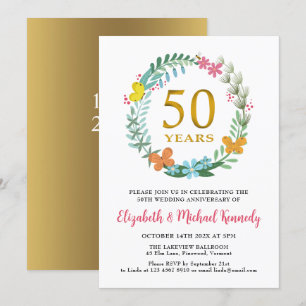 50th Anniversary Golden Floral Wreath Invitation