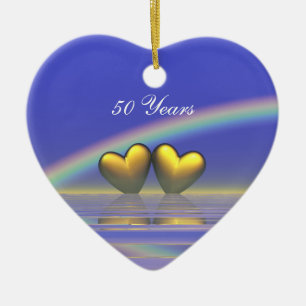 50th Anniversary Golden Hearts Ceramic Tree Decoration