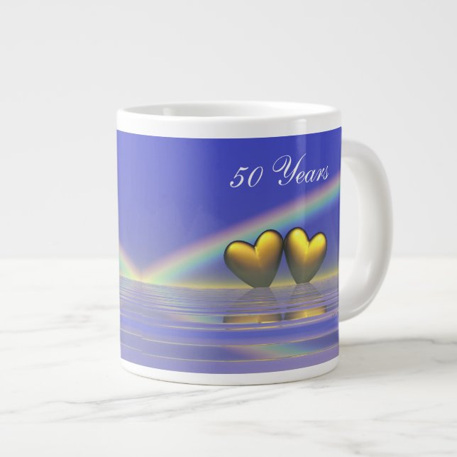 50th Anniversary Golden Hearts Large Coffee Mug (Front Right)
