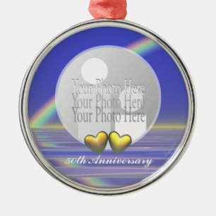 50th Anniversary Golden Hearts (photo frame) Metal Tree Decoration