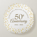 50th Anniversary Golden Hearts Round Cushion<br><div class="desc">Designed to coordinate with our 50th Anniversary Golden Hearts collection. Featuring delicate golden hearts. Personalise with your special fifty years golden anniversary information in chic gold lettering. Designed by Thisisnotme©</div>