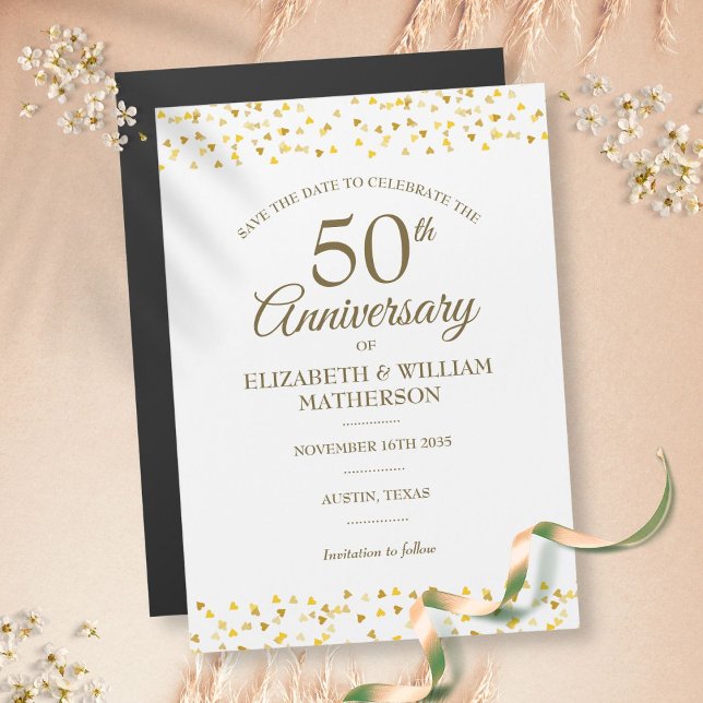 50th Anniversary Golden Hearts Save the Date  Magnetic Invitation (Creator Uploaded)