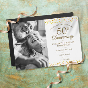 50th Anniversary Golden Hearts Save the Date Photo Magnetic Invitation