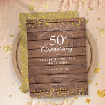 50th Anniversary Golden Hearts Wood Save the Date  Announcement Postcard<br><div class="desc">Featuring delicate gold hearts confetti on a rustic wood background. Personalise with your special fifty years golden anniversary save the date information in chic lettering. Designed by Thisisnotme©</div>