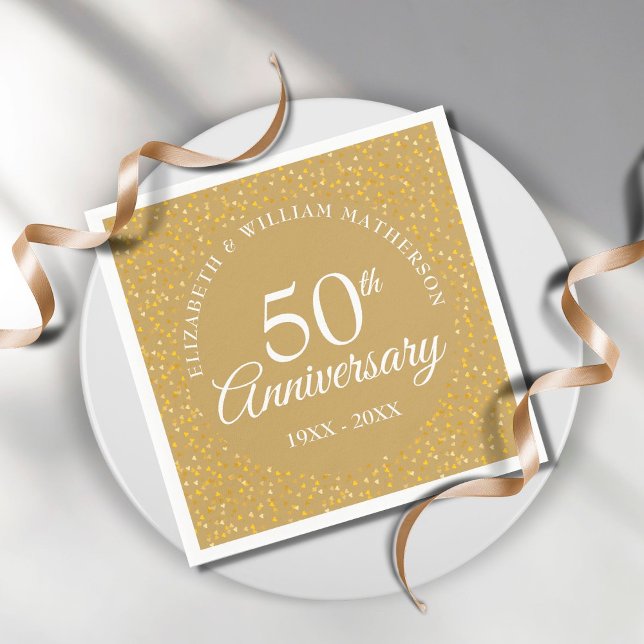 50th Anniversary Golden Love Hearts Elegant Napkin (Creator Uploaded)
