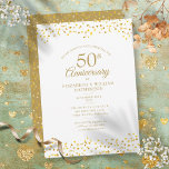 50th Anniversary Golden Love Hearts Invitation<br><div class="desc">Featuring delicate golden love hearts. Personalise with your special fifty years golden anniversary information in chic gold lettering. Designed by Thisisnotme©</div>