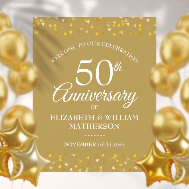 50th Anniversary Golden Love Hearts Welcome Sign (Creator Uploaded)