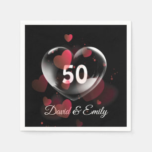 50th Anniversary Heart Bubble With Red Hearts Napkin