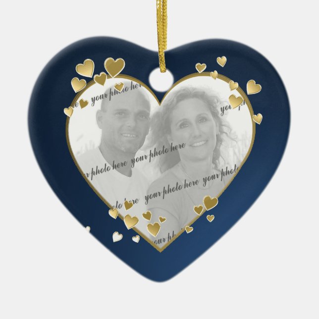 50th Anniversary Heart Photo Keepsake Ceramic Tree Decoration (Front)