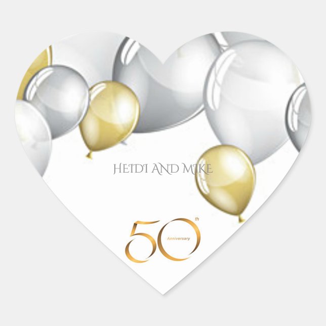 50th Anniversary heart stickers/personalised names Heart Sticker (Front)